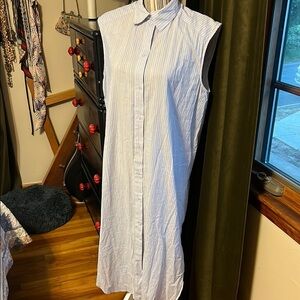 H&M Blue and White Tunic Maxi Striped Shirt Dress small